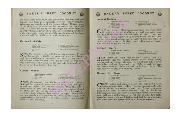 Baker’s Coconut 1914 Vintage Americana Menus