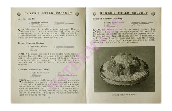 Baker’s Coconut 1914 Vintage Americana Menus