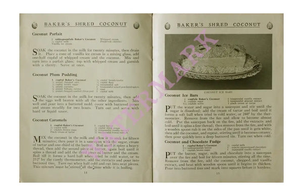 Baker’s Coconut 1914 Vintage Americana Menus