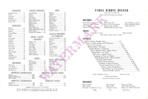 Bal Tabarin, New York 1950s Menu