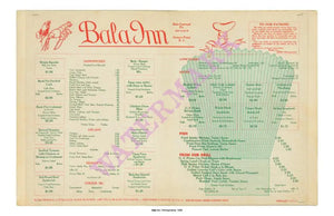 Bala Inn, Bala Cynwyd, Pennsylvania, 1950 Menu