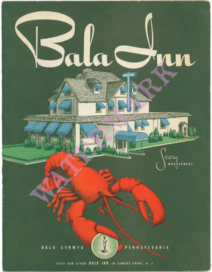 Bala Inn Bala Cynwyd Pennsylvania 1950 Menu Art
