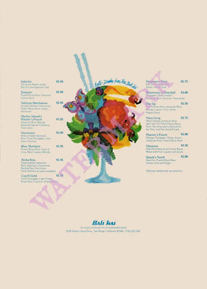 Bali Hai, San Diego 1990s Drinks Menu