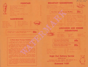 Ballard's Do-Nut Shop, Los Angeles 1950s Menu