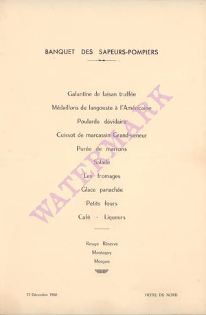 Banquet Des Sapeurs-Pompiers Paris 1960 VIntage French Menus