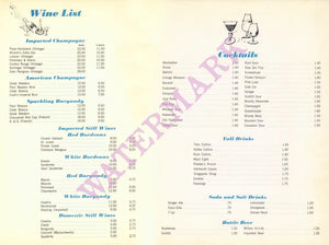 Basin Street East, New York 1966 Drinks Menu