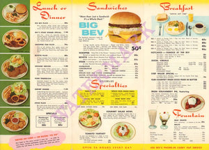 Beverlee, Ohio 1960s Menu