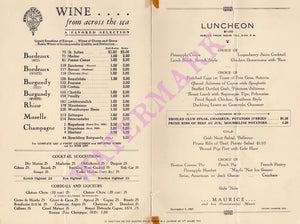 Biltmore Hotel Rendezvous, Los Angeles 1937 Lunch Menu
