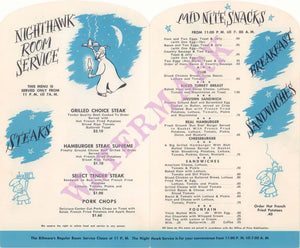 Biltmore Hotel Room Service, Oklahoma 1950s Menu