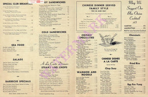 Blue Onion, Denver 1970s Menu