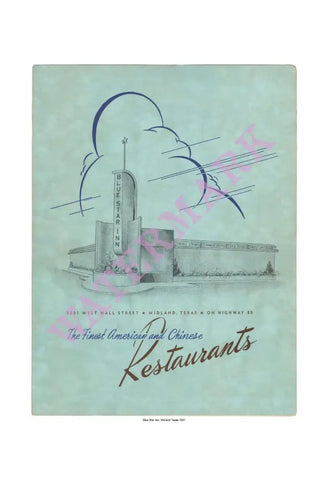 Blue Star Inn Chinese American Restaurant Midland Texas 1941