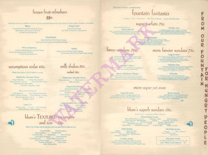 Blum's, San Francisco 1950s Menu