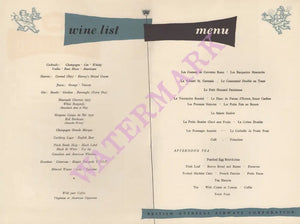 BOAC Monarch Service Menu & Wine List 1950s