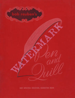 Bob Reuben's Pen and Quill, Manhattan Beach 1960s Menu Art