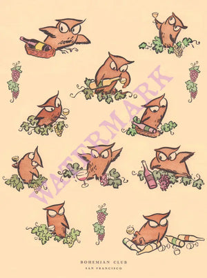 Bohemia Club, San Francisco 1940s Wine List Menu Art