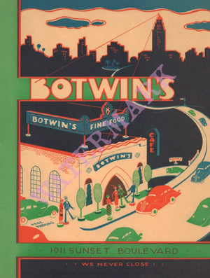 Botwin's, Los Angeles 1930s | Vintage Menu Art - cover