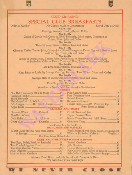 Botwin's, Los Angeles 1930s | Vintage Menu Art - breakfast menu