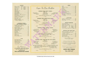 Breakfast Autocrat, Hotel New Yorker, New York, 1950s Vintage Menu Interior