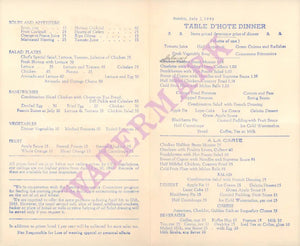 Bright Angel Lodge, Arizona 1946 Menu