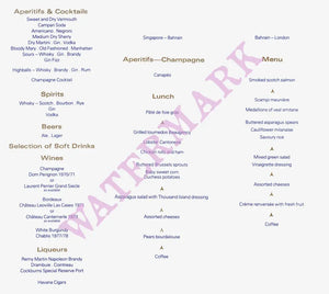 British Airways Concorde, Singapore - Bahrain - London 1980 Menu