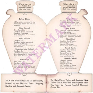 Cabin Grill, New York 1935 Menu