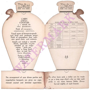 Cabin Grill, New York 1935 Menu