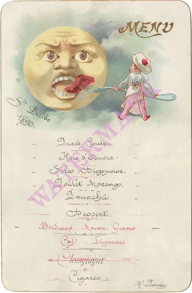 Café Anglais, Paris, 1890 Menu Art