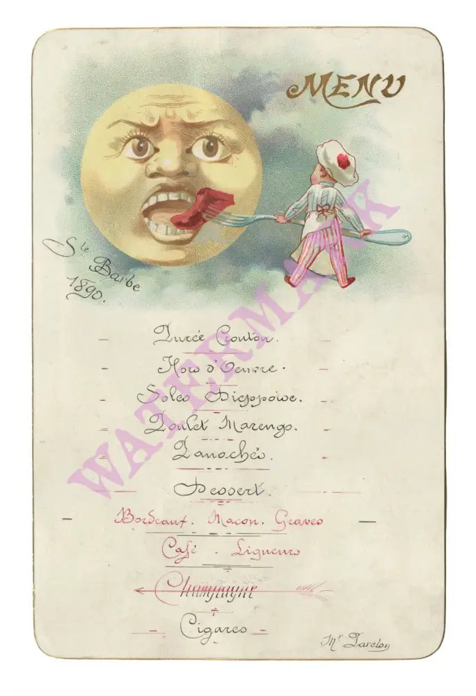Café Anglais, Paris, 1890 Menu Art