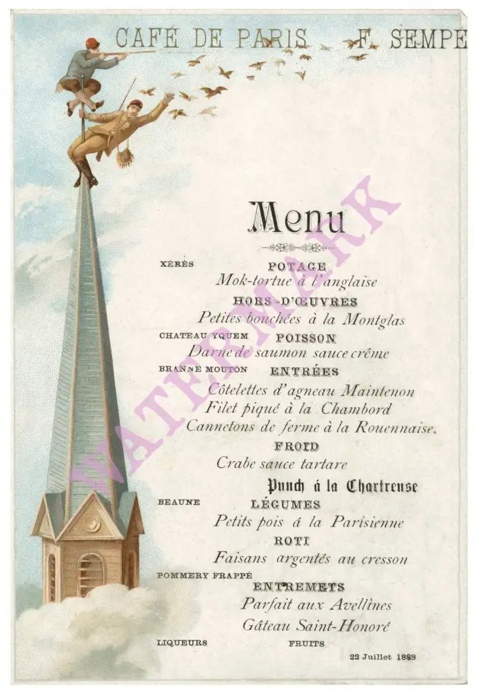 Café de Paris, Buenos Aires, Argentina, 1888 Menu Art