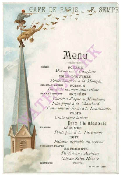 Café de Paris, Buenos Aires, Argentina, 1888 Menu Art