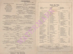 Café Lafayette (Cars) , New York 1909 Menu and wine list