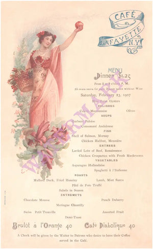 Café Lafayette, New York 1907 Menu Art