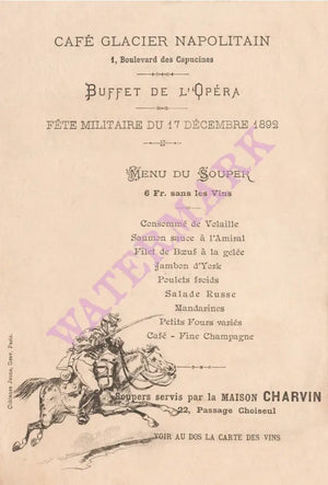 Café Glacier Napolitain, Paris 1892 Menu Art