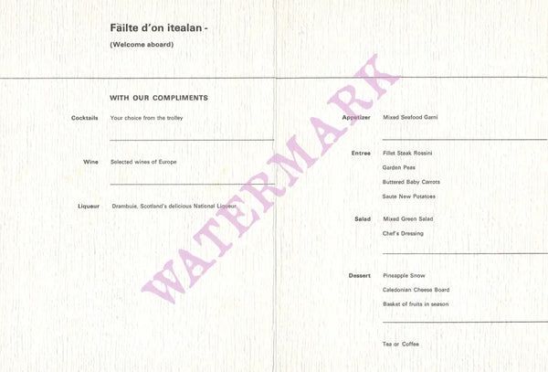 Caledonian Airways In-flight Menu 1960s Vintage Americana Menus