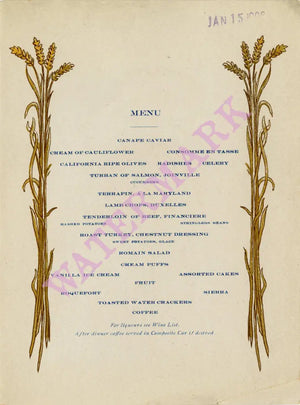 California Limited, Fred Harvey Dining Car Service 1906 | Vintage Menu Art – food menu