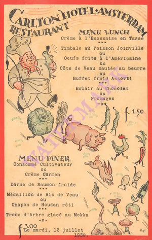 Carlton Hotel, Amsterdam 1938 Menu Art