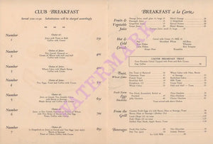 Carter Hotel, Hastings Nebraska 1940s  menu
