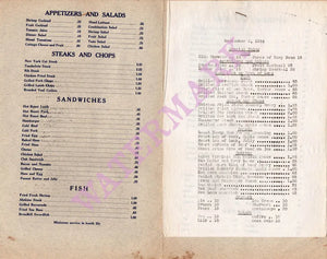 Catalina Cafe, Avalon 1946 Menu