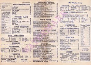 Cavanagh's, New York 1950 menu