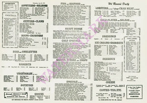 Cavanagh's, New York, 1954 Menu