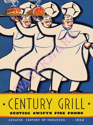 Century Grill, World's Fair Chicago 1934 Menu Art