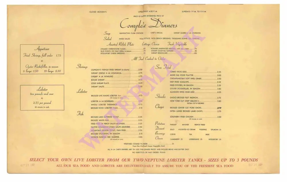 Ciungan's Shrimp House, Ecorse, Michigan 1954 Menu Art – Vintage