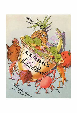 Clark's Salad Bowl, Seattle 1943 Menu Art