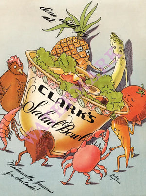 Clark's Salad Bowl, Seattle 1943 Menu Art
