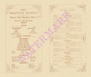Clifton House, Niagara Falls, 1855 Menu