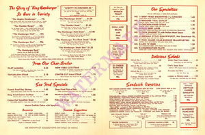 Cloud Coffee Shop, Los Angeles 1950s Menu