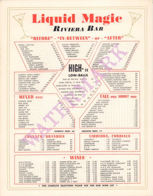 Clover Room, Riviera Hotel & Casino, Las Vegas 1959 Wine Menu