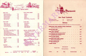 Club Morocco, Winnipeg 1960s Menu