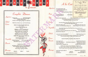 Cocoanut Grove Ambassador Hotel, Los Angeles 1970s | Vintage Menu Art - Dinner menu