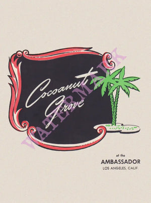 Cocoanut Grove, Los Angeles 1954 Menu Art